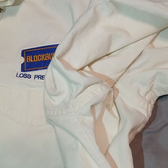 Blockbusters Loss Prevention VTG White Long Sleeve Button Up‎ Shirt Large/FLAW - Picture 12 of 13